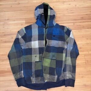 Y2K Zoo York Plaid Zip Up Hoodie Distressed Skater Streetwear Size L